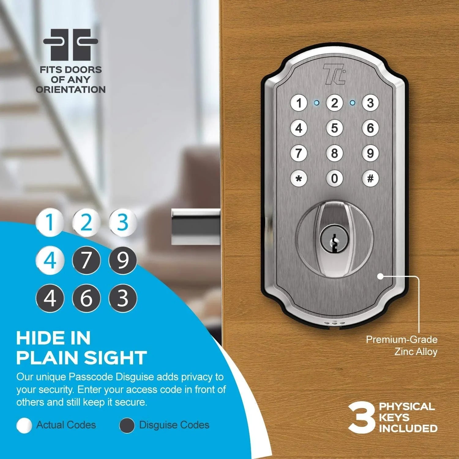 TurboLock  Keyless Entry Door Lock Smart Deadbolt with Electronic Keypad for Front Door Home Mobile App Brushed Nickel