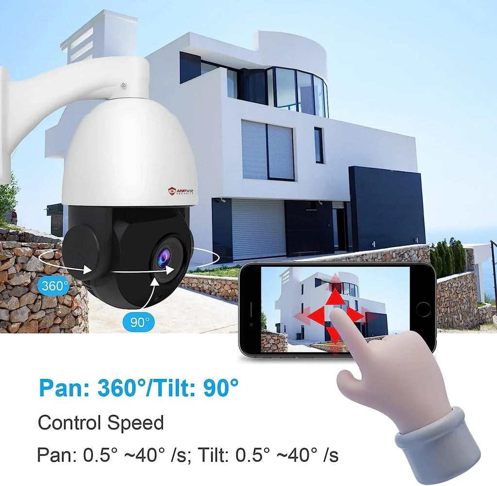 Anpviz 5MP PoE   Surveillance Camera 20X Optical Zoom,   Security Camera Outdoor Indoor with Mic/Audio, Person Vehicle Detection,  Night Vision, Metal, Pan 360°/Tilt 90°,  Waterproof