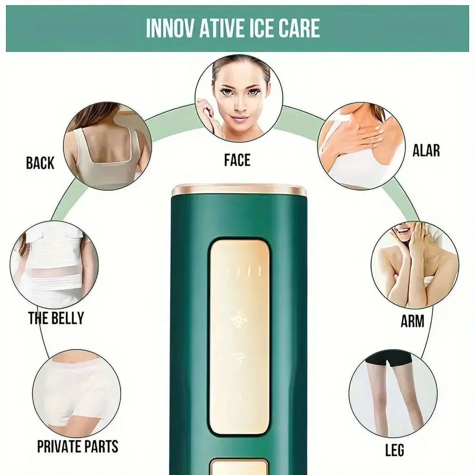 Laser Hair Removal, Painless Laser Hair Removal, Nearly Painless, Flawless Facial Hair Remover, Long-Lasting Result Safe for Reducing in Hair Growth for Body & Face, Green