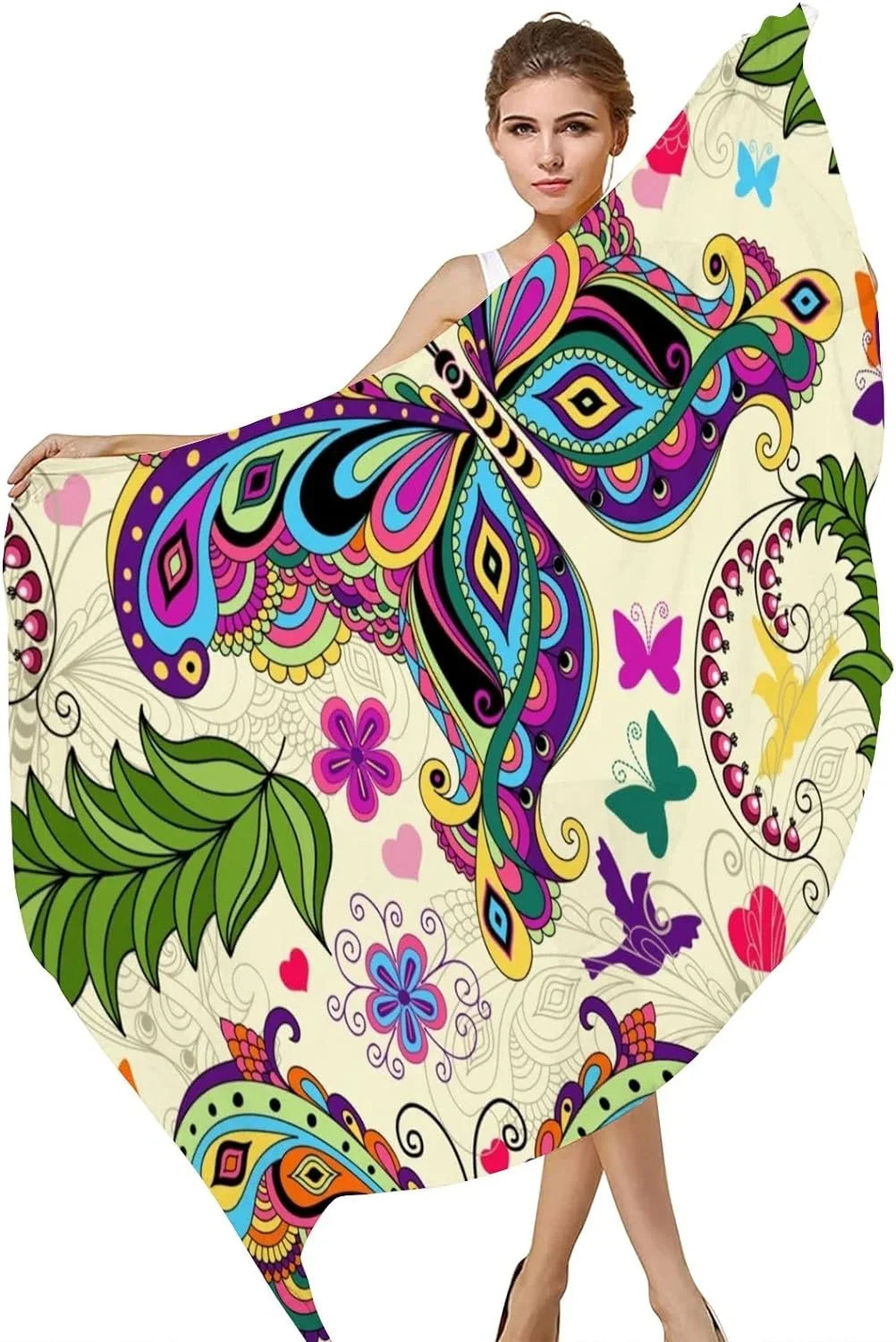 Hyjoy Vintage Butterflies And Flowers Long Silk Neck Scarf Lightweight Shawl Wrap Scarves for Women Girls