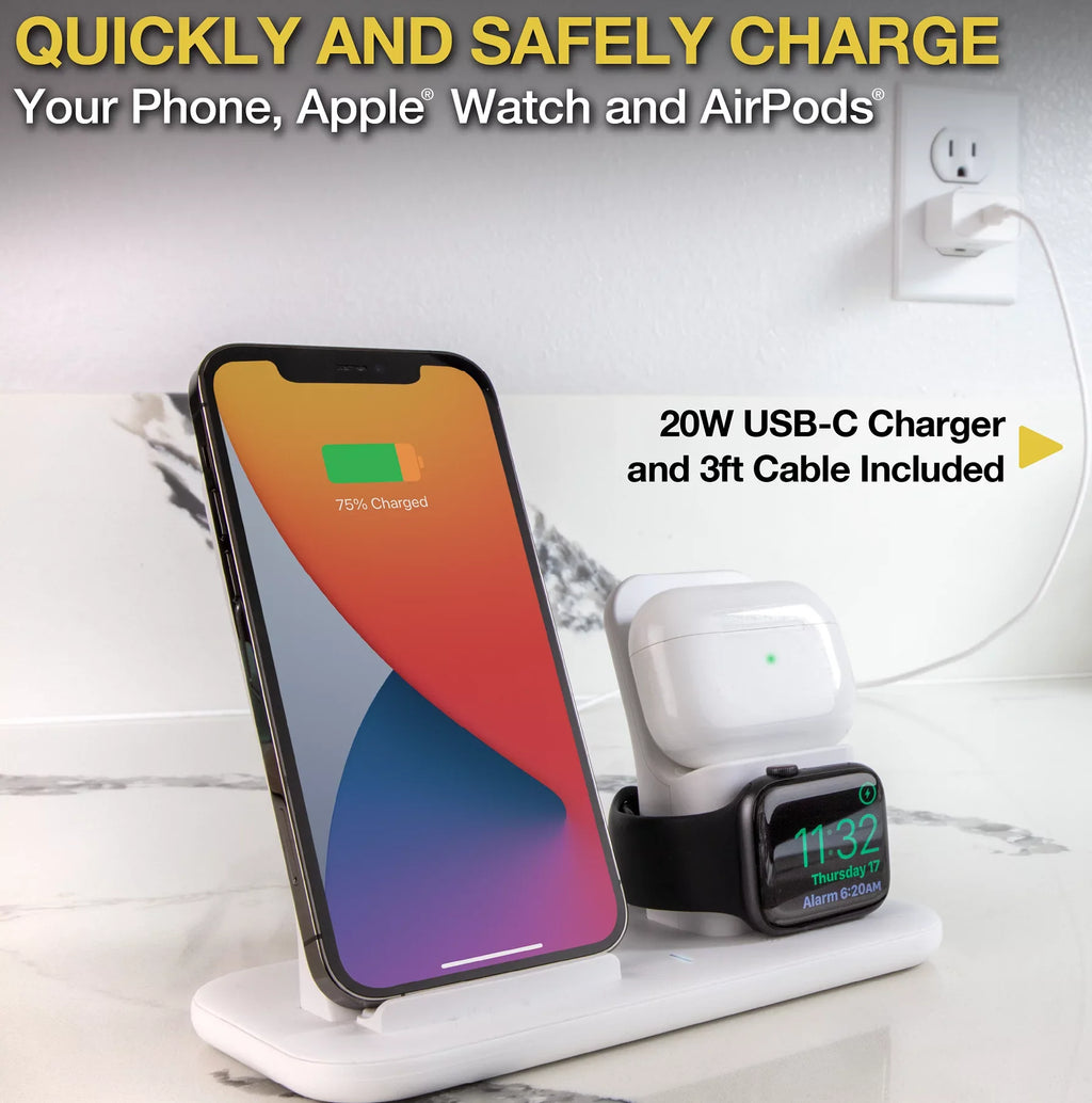 Scosche - Qi-Enabled Smartphones, Watches and Earbuds, Qi-Certified Wireless Charging Dock, White