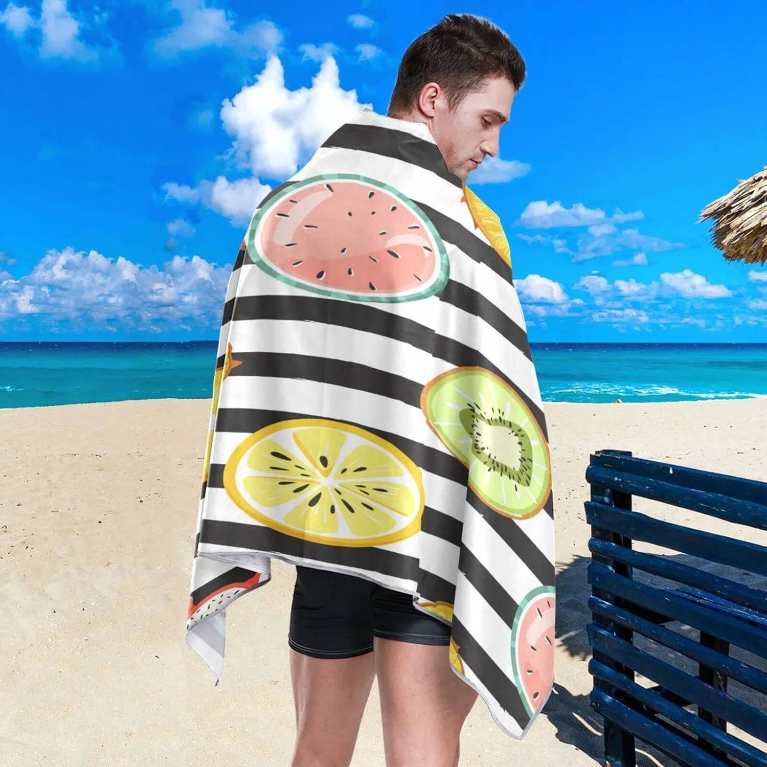 Bestwell Tropical Fruit Slice Beach Towel Oversized Towel Blanket, Thin Lightweight Microfiber Sand Free Quick Dry Towel, 30”” Multipurpose Pool Bath Yoga Swim Shower Towel