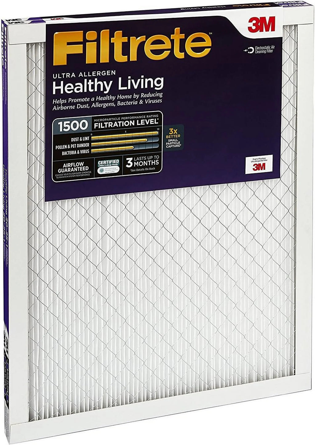 Filtrete 16x24x1 Air Filter,  1500,  12, Healthy Living Ultra-Allergen 3-Month Pleated 1-Inch Air Filters, 2 Filters