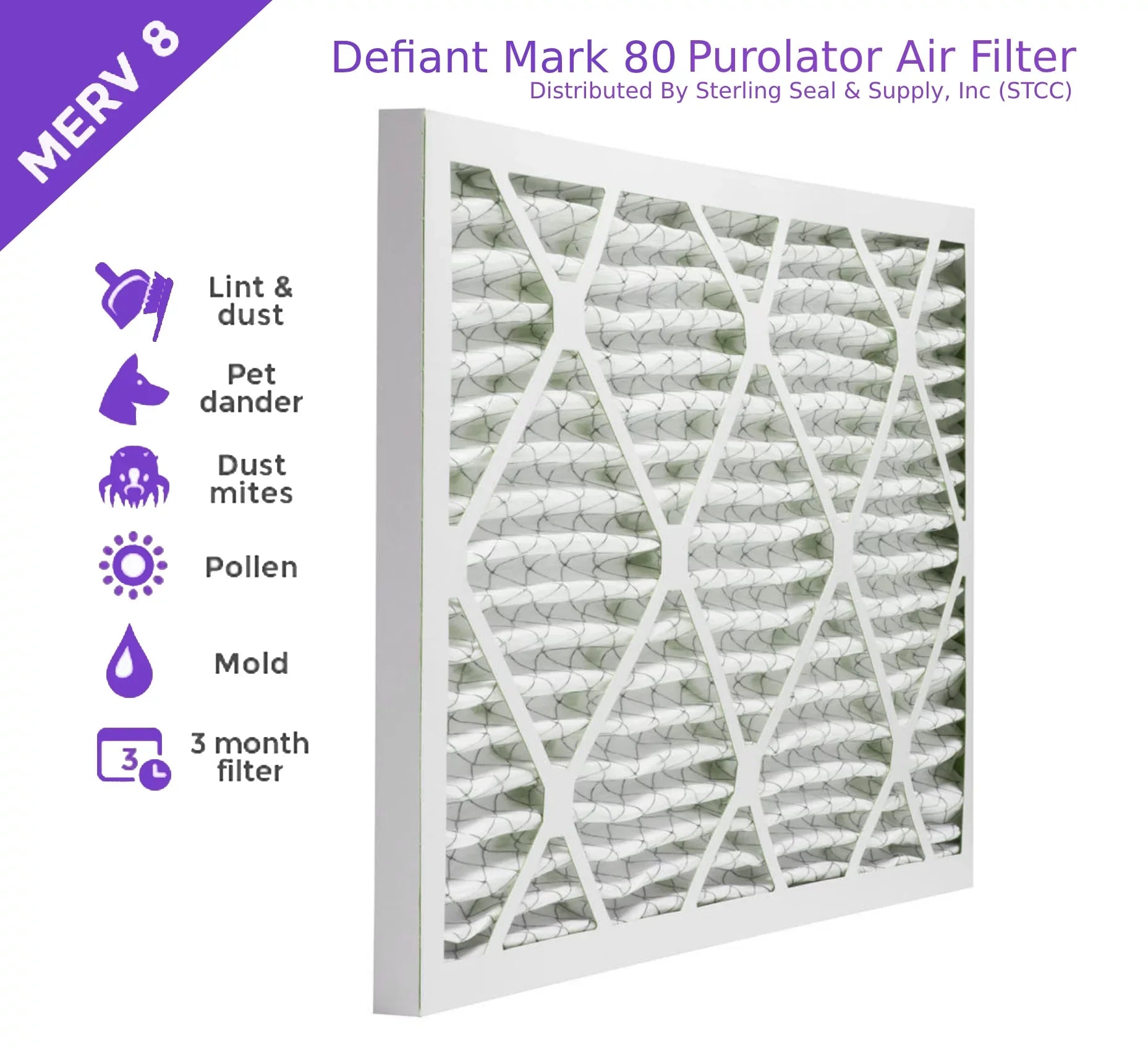 18x24x1, Purolator  Extended Surface Pleated Air Filter, Mechanical  8, (6 Pack)