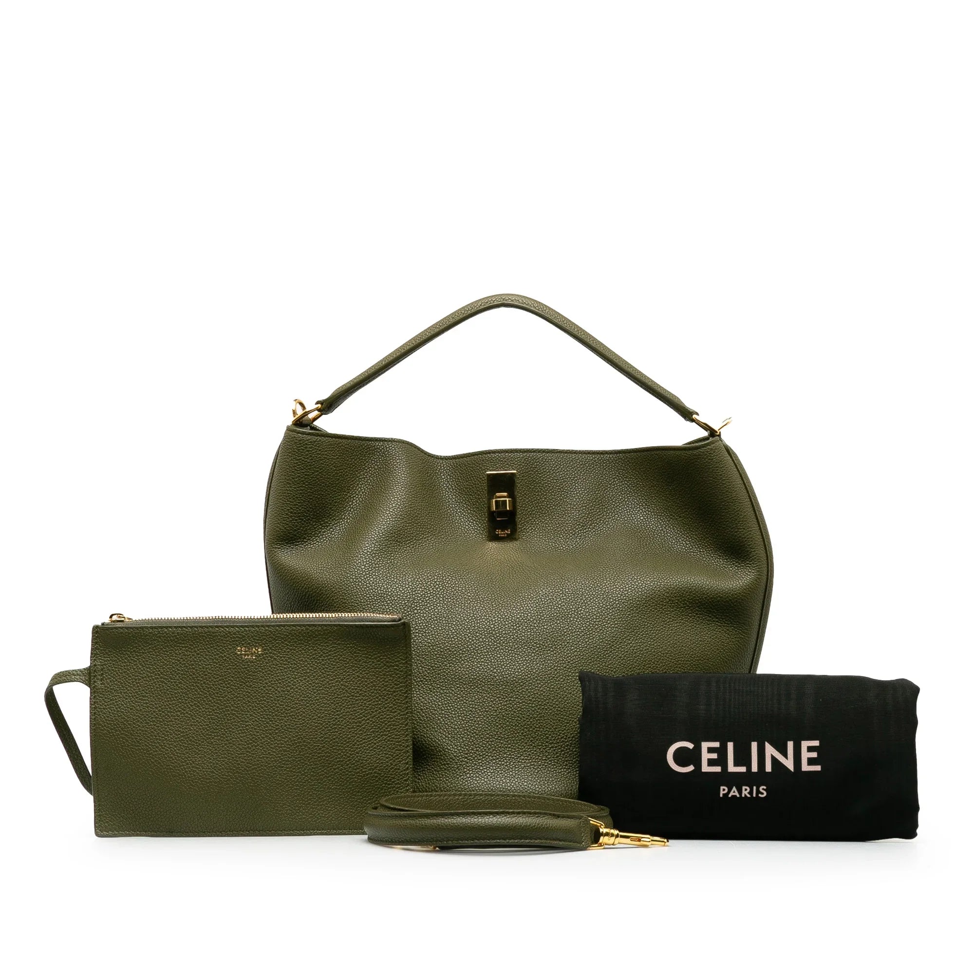 Pre-Owned Authenticated Celine Teen Bucket 16 Calf Leather Green Bucket Bag DrawstringBag Unisex (Good)