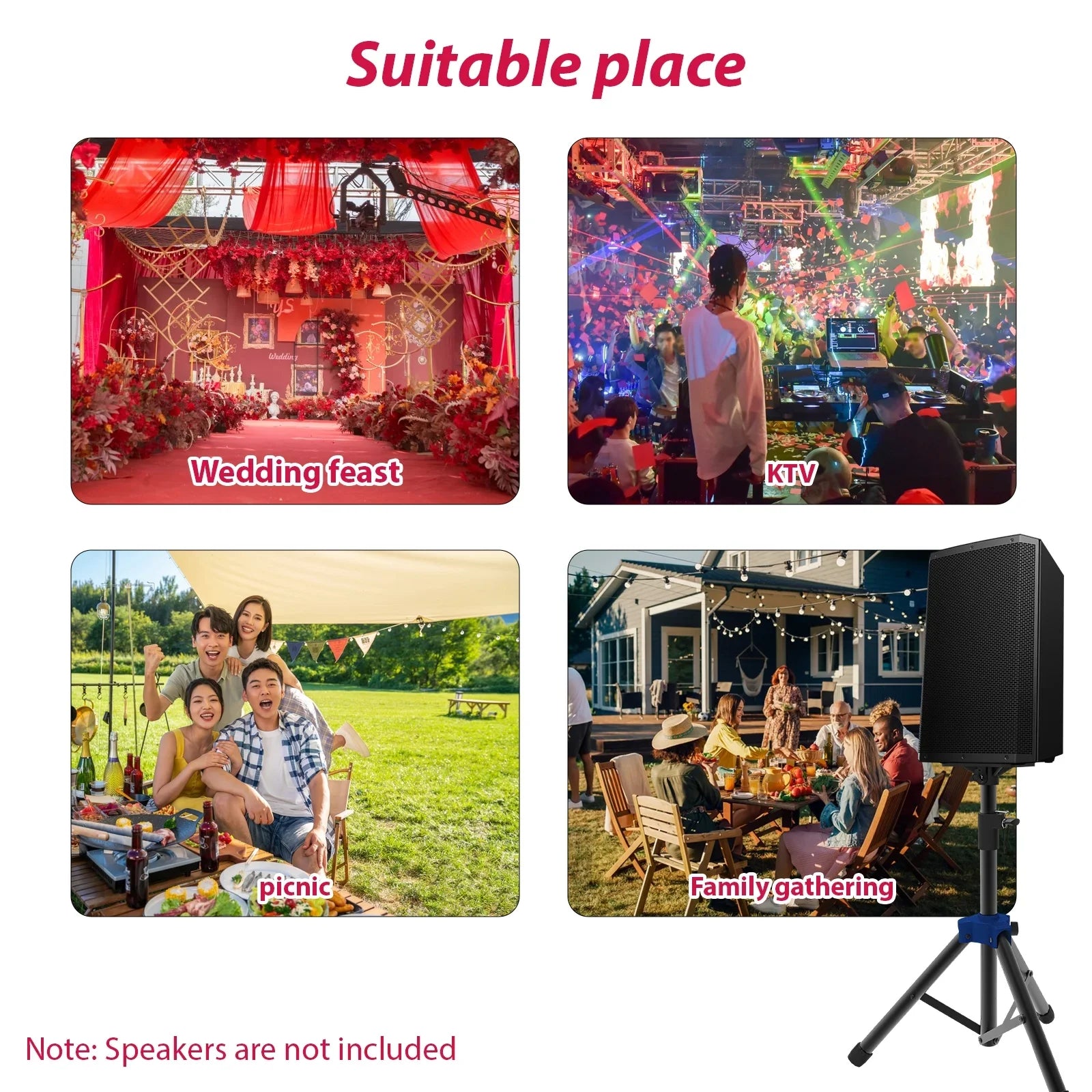 Speaker Stand Studio Speaker Tripod Stand Heavy Duty Telescoping Height Adjustable Non-slip Three-point Triangle Base Bracket for Performance Surround Sound