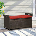 Outdoor Deck  Box  Patio Wicker  Bench  Rattan  Bins with Cushion (Red)