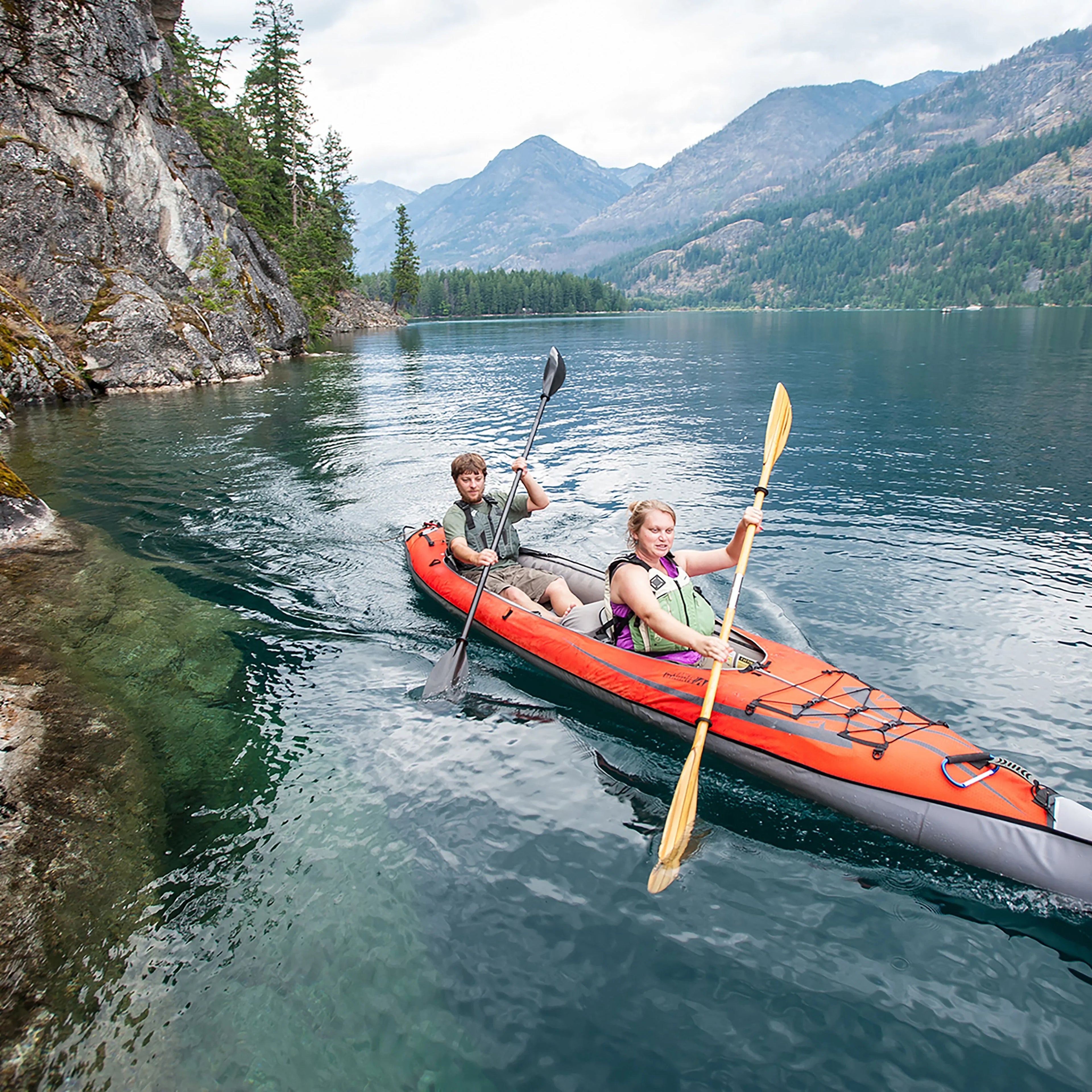 Advanced Elements AdvancedFrame® Elite - Recreational Inflatable Kayak with Pump - Convertible Solo or Tandem Kayak - 15 ft - Red