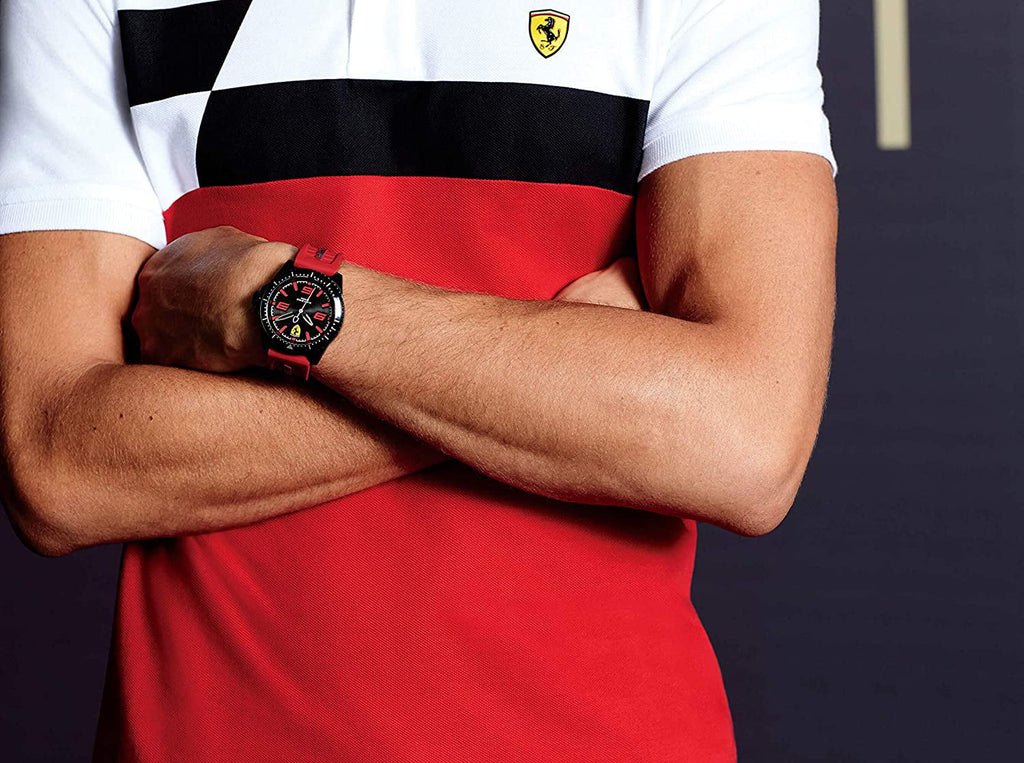 Ferrari Men's Scuderia  Kers Black Leather Strap 46mm Watch