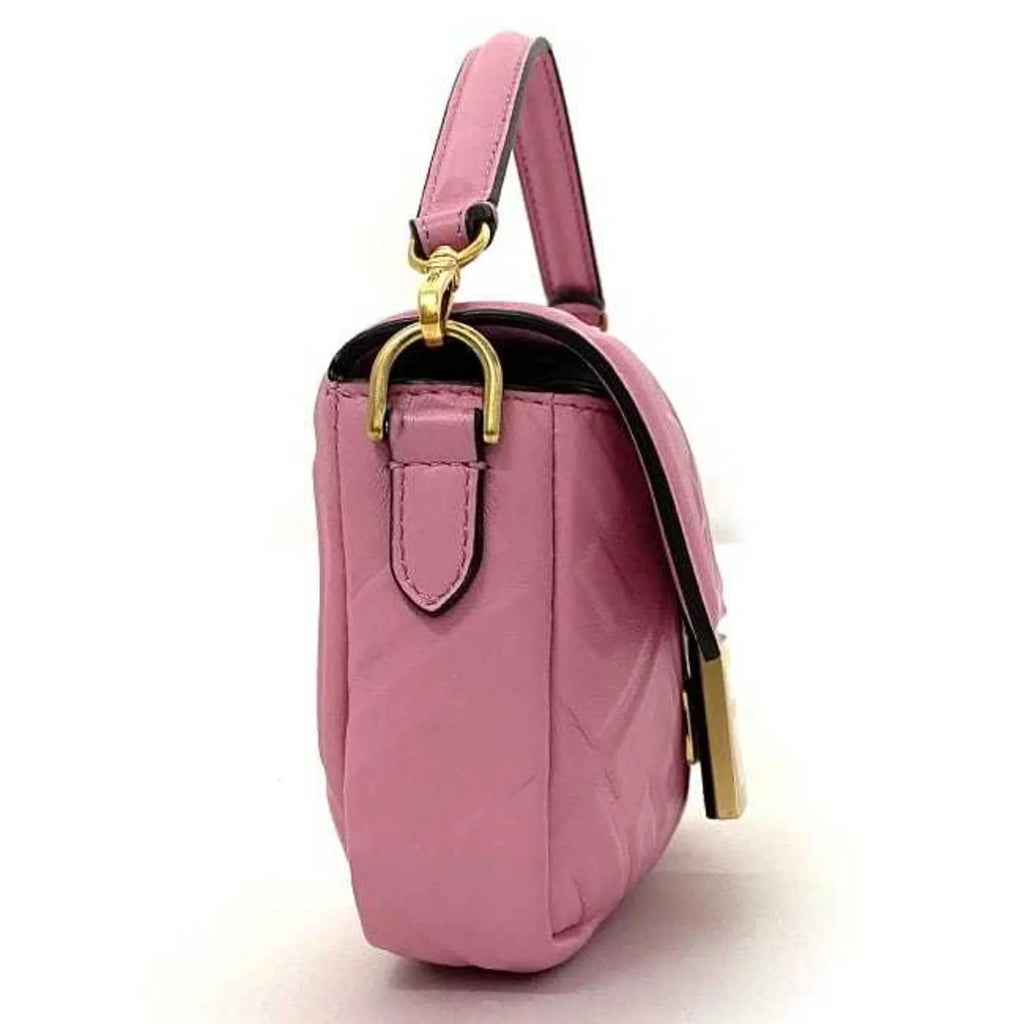 Pre-Owned Fendi Baguette Small Pink Gold 8BS017 Leather   Shoulder Bag  Embossed Ladies Chain (Like New)
