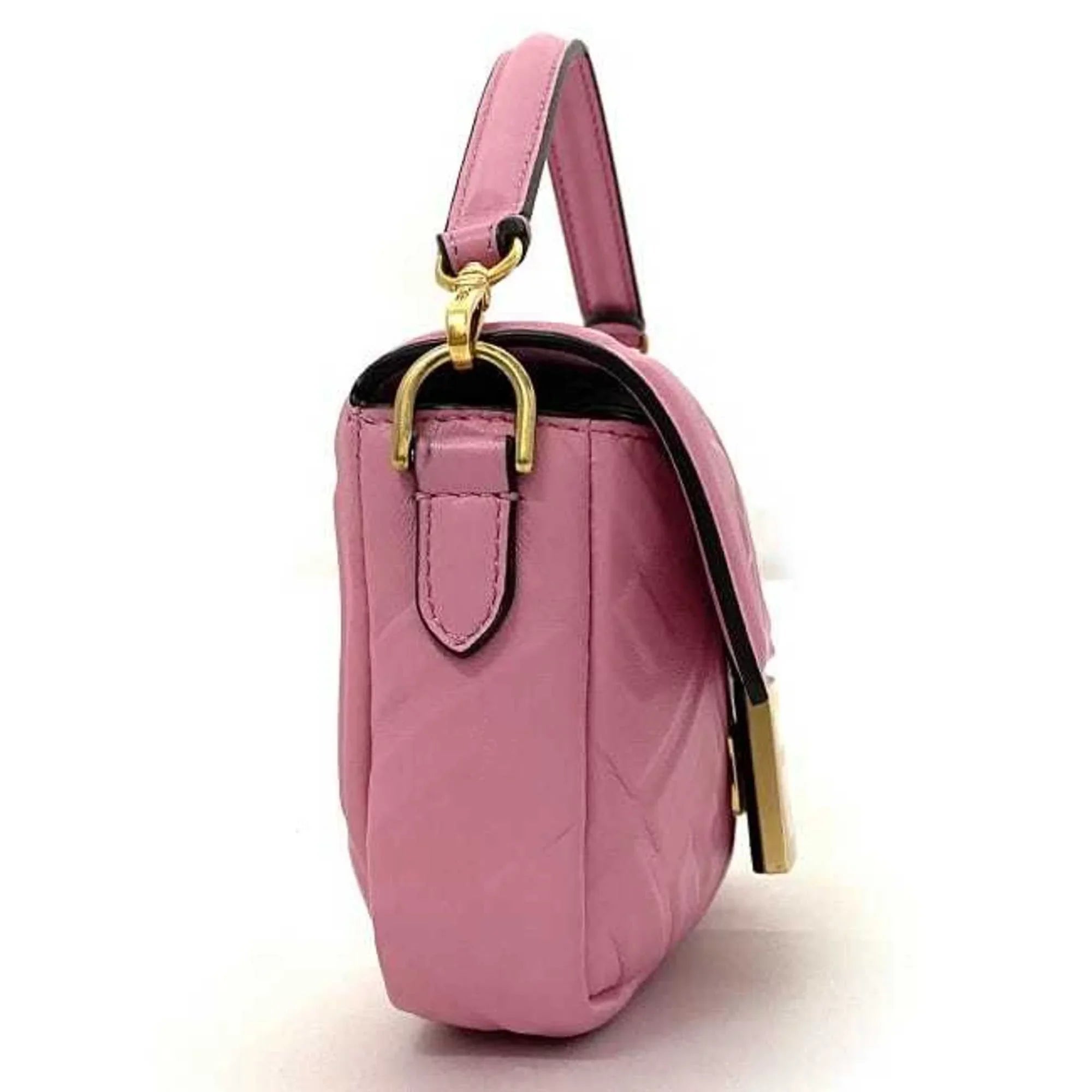 Pre-Owned Fendi Baguette Small Pink Gold 8BS017 Leather   Shoulder Bag  Embossed Ladies Chain (Like New)