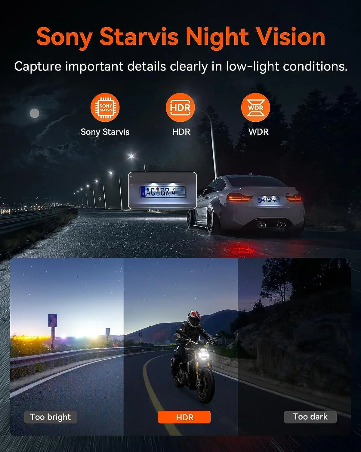 Vantrue  Motorcycle 4K Dashcam (4K + 1080P)  | WiFi | Parking Mode (No  Card)