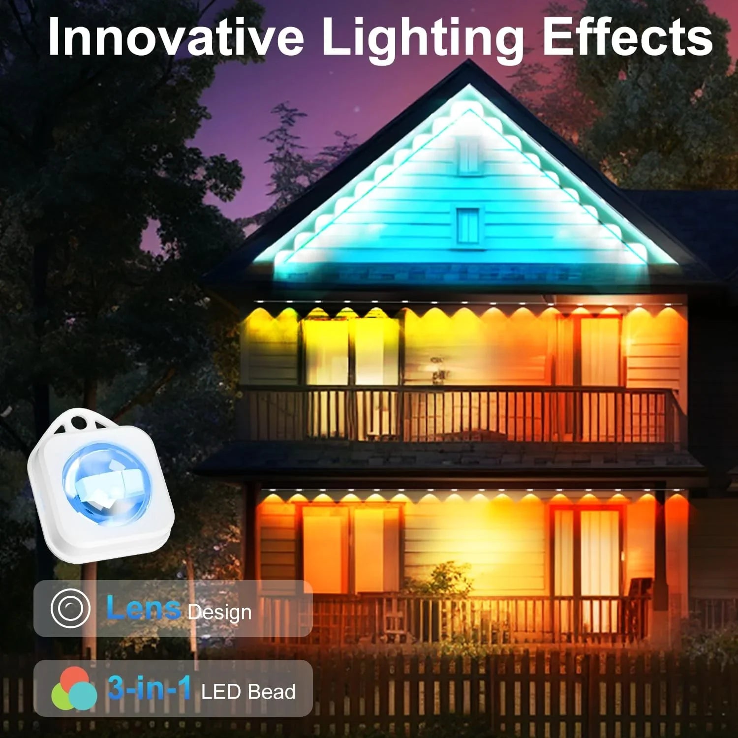 Permanent Outdoor Lights, 100ft with 72  Eaves Lights  Waterproof,  Outdoor Lights with  Scene Modes, Suitable for Holiday and Daily Using, Work with Remote & Alexa
