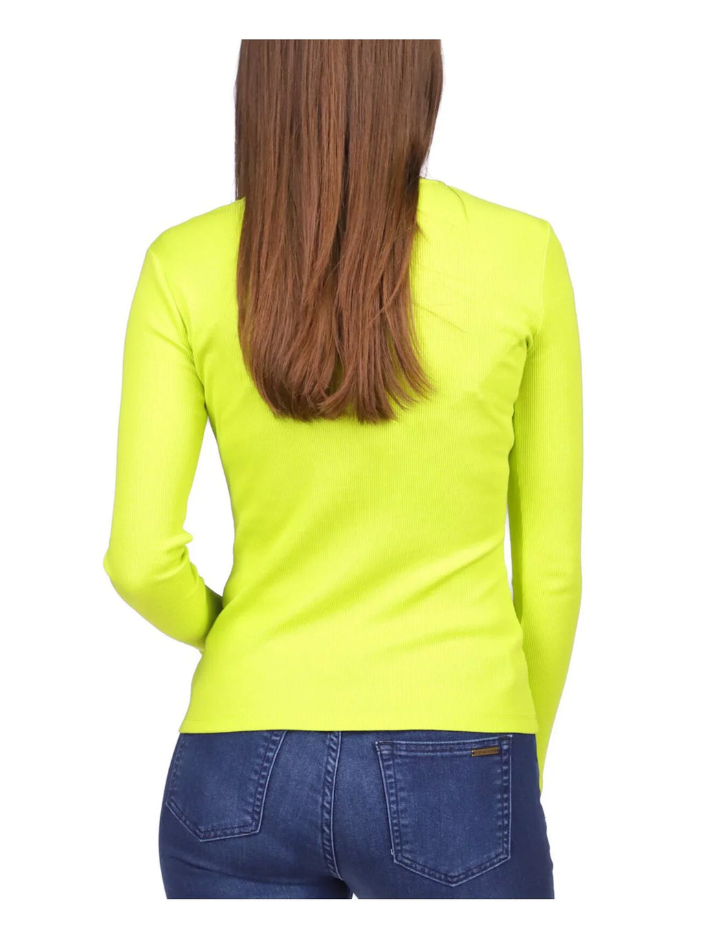 Womens Green Cut Out Ribbed Ring Hardware Long Sleeve  Neck Top