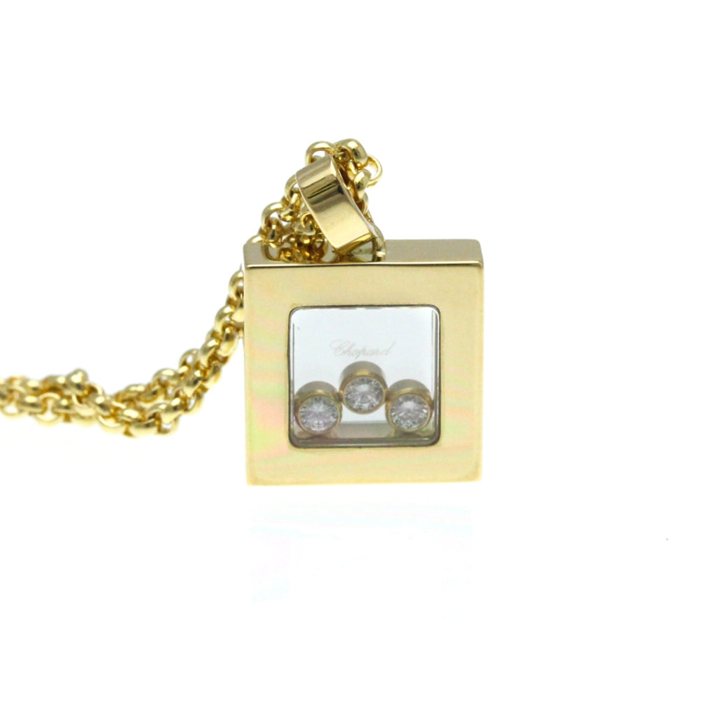Pre-Owned Chopard Happy Diamonds Square Necklace 79/3210 Yellow Gold (18K) Diamond Men,Women Fashion Pendant Necklace (Gold) (Good)