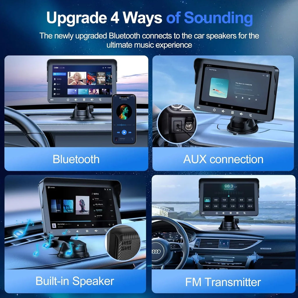 7"  Double Din Car Stereo, Portable Wireless Apple Carplay & Android Auto with Backup Camera,  Touch Screen Stereo with Bluetooth, Multimedia Player, Car Audio with Mirror Link//