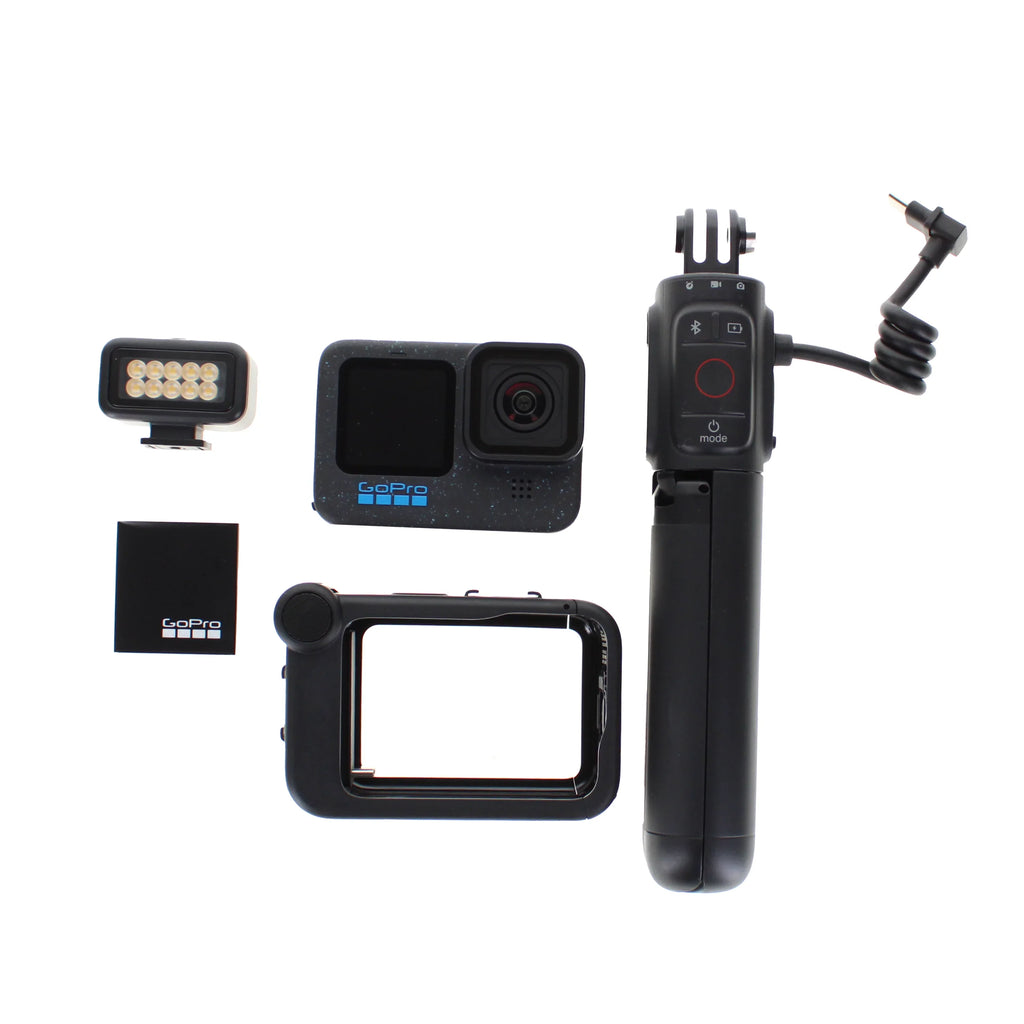 GoPro  12 Creator Edition - With Volta (Battery Grip, Tripod, Remote), Media Mod, Light Mod, Enduro Battery - Waterproof Action Camera + 64GB Extreme Pro Card and Extra Battery