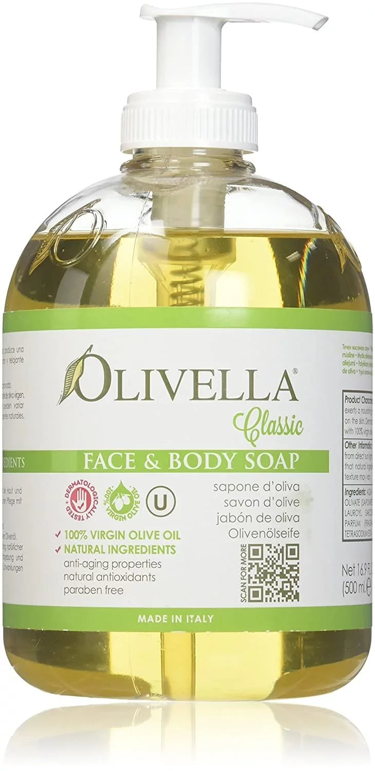 Olivella Virgin Olive Oil Face and Body Liquid Soap 16.9 oz (Pack of 3)