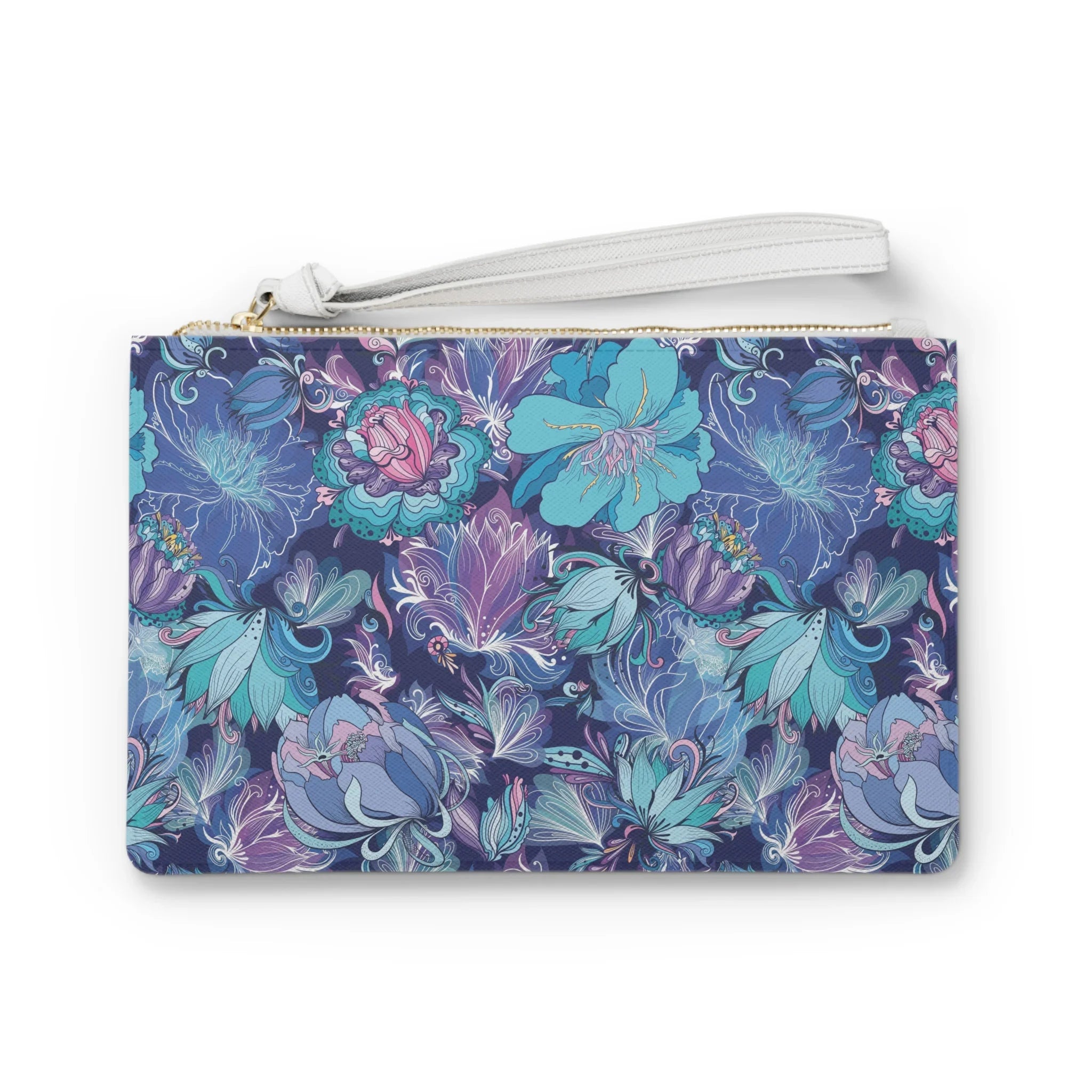 Floral Fusion Purple, Navy, White Clutch Bag