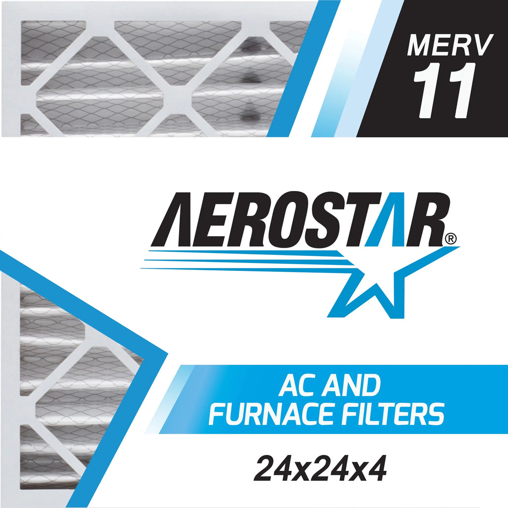 Aerostar 24x24x4   11, Pleated Air Filter, 24 x 24 x 4, Box of 6, Made in the