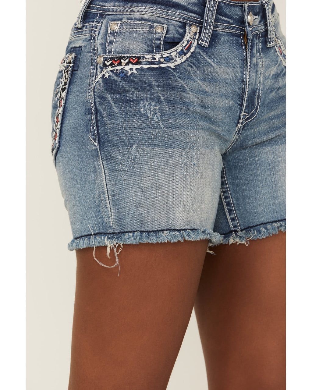 Grace In  Women's Americana Embroidered Distressed Cut-Off Stretch Denim Jean Shorts (26)