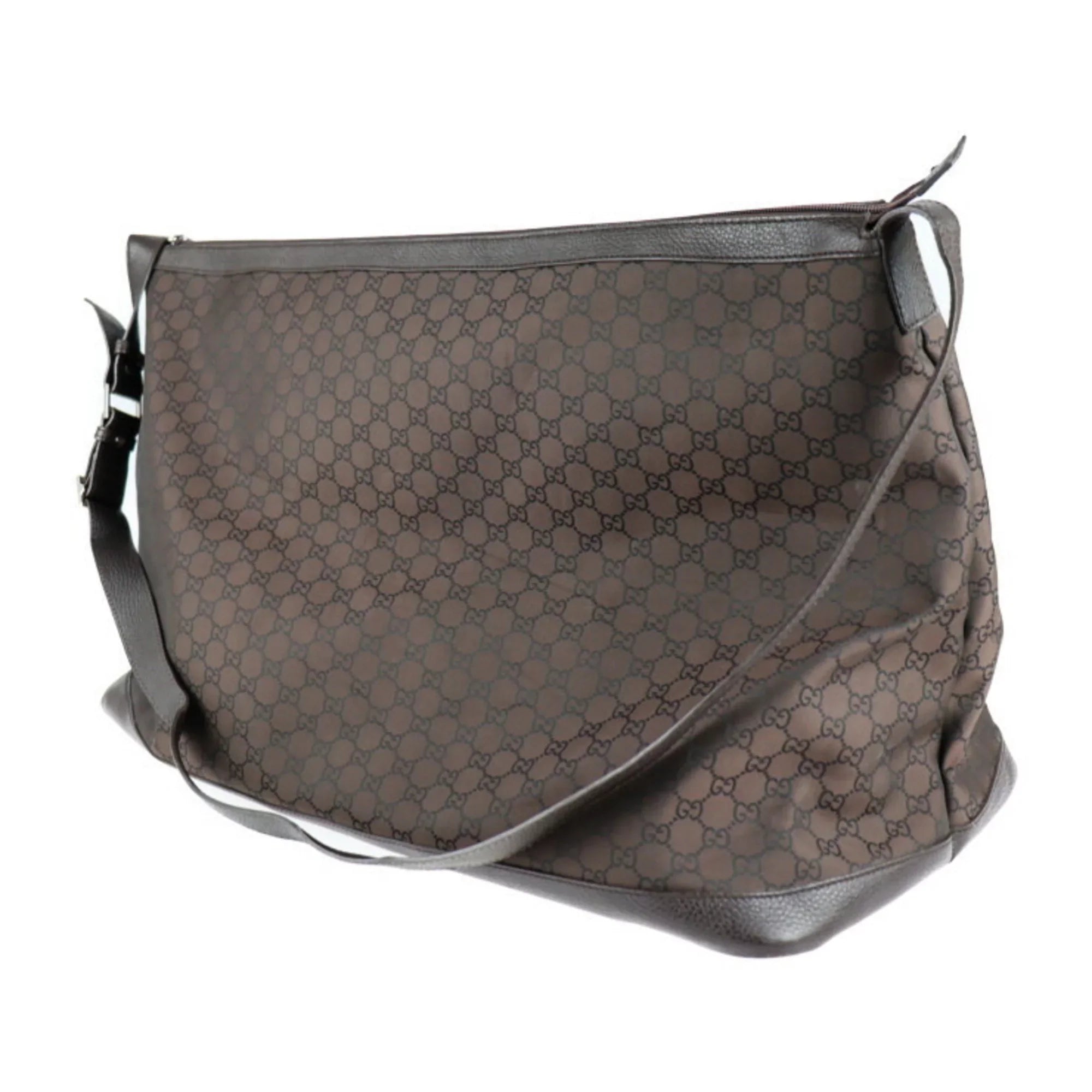 Pre-Owned  Gucci Boston Bag 105669  Nylon Leather Brown Shoulder Travel (Good)