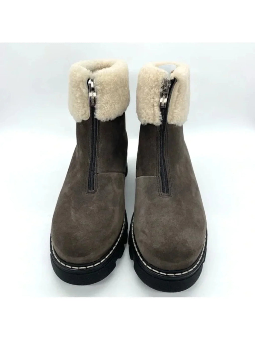 Womens Gray Waterproof Cushioned Abba Round Toe Block Heel Zip-Up Leather Booties 6.5