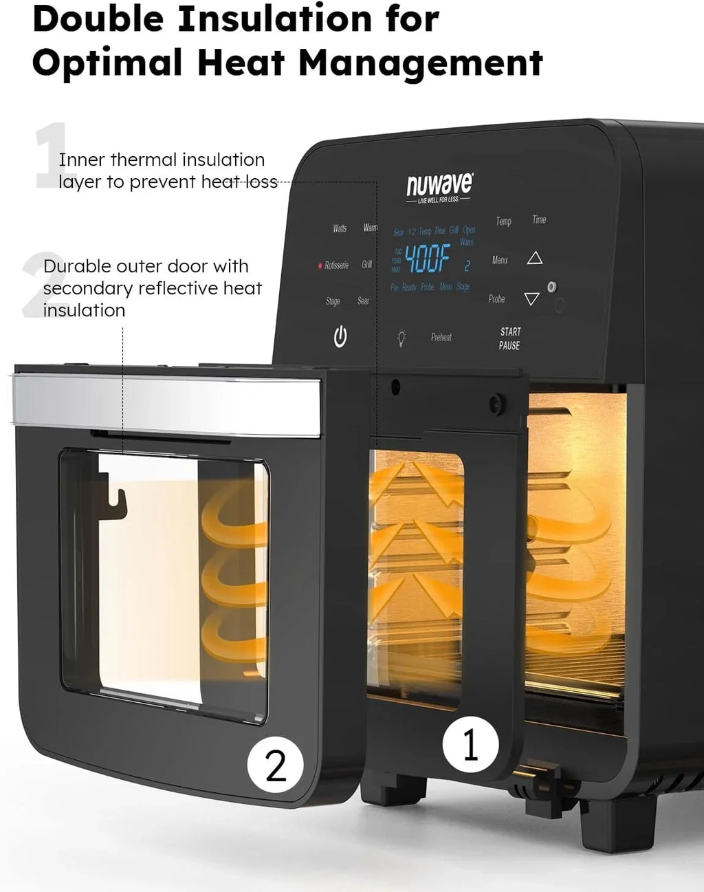 Brio Air Fryer Oven, 15.5Qt -Large Family Size,  Rotisserie Basket &-Skewer Kit, Powerful 1800W, 50F-425F Temp Controls, Integrated Smart Thermometer
