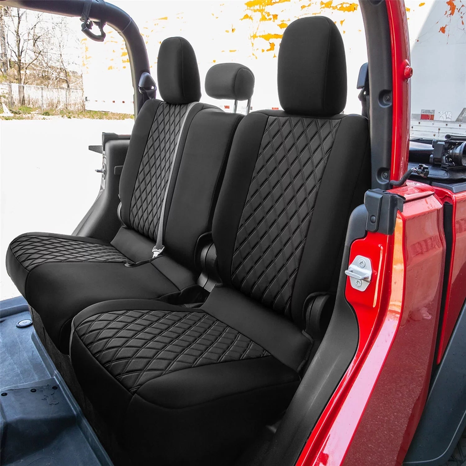 Group Neoprene Car Seat Covers for 2020-2024 Jeep Gladiator, Custom Fit Black Rear Set with Air Freshener