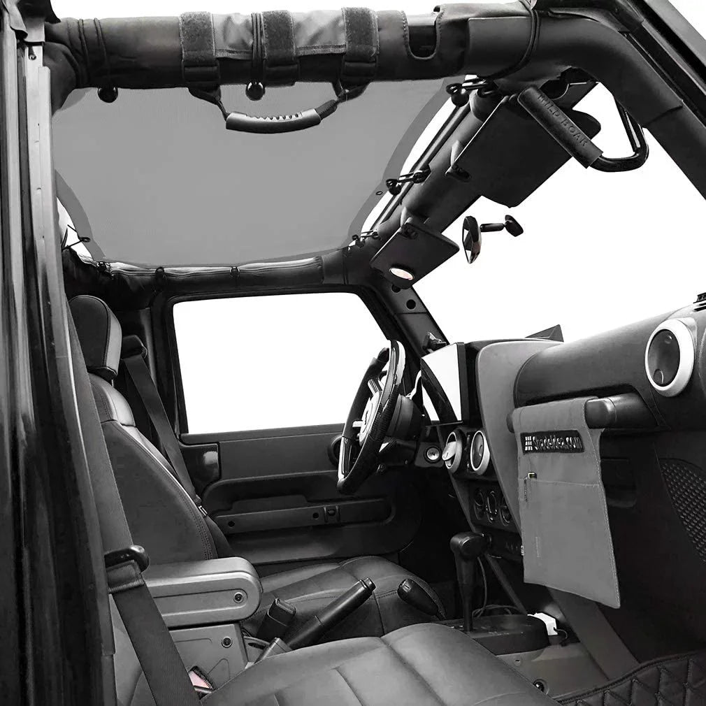 Shadeidea Jeep Wrangler Sunshade  Top Sun Shade  Unlimited (2007-2018) 4-Door Front & Rear-Gray Mesh Screen Cover  Blocker with Grab Bag-10 Years Warranty