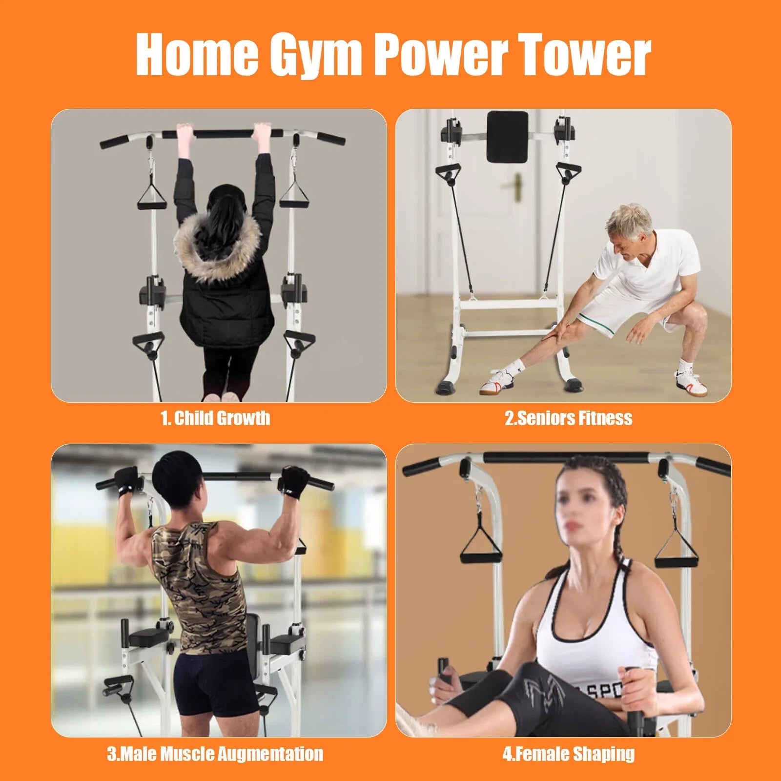 Power Tower Home Gym Power Station Sit Ups and Pull-Up Bar Height Adjustable