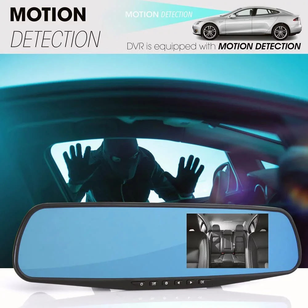 Pyle  1080p 4.3" Dual Camera Dash Cam Vehicle Recording System Rearview Mirror