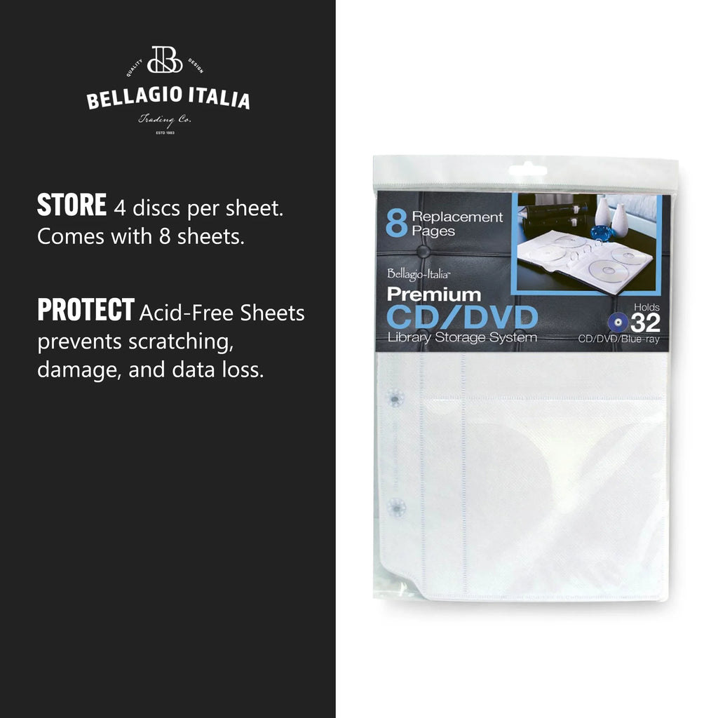 Bellagio-Italia Insert Sheets for / Storage Binder - Holds DVDs, CDs, Blu-Rays & Video Games - Acid-Free Binder Organizer Sheets - 48 Sheets - 6 Pack