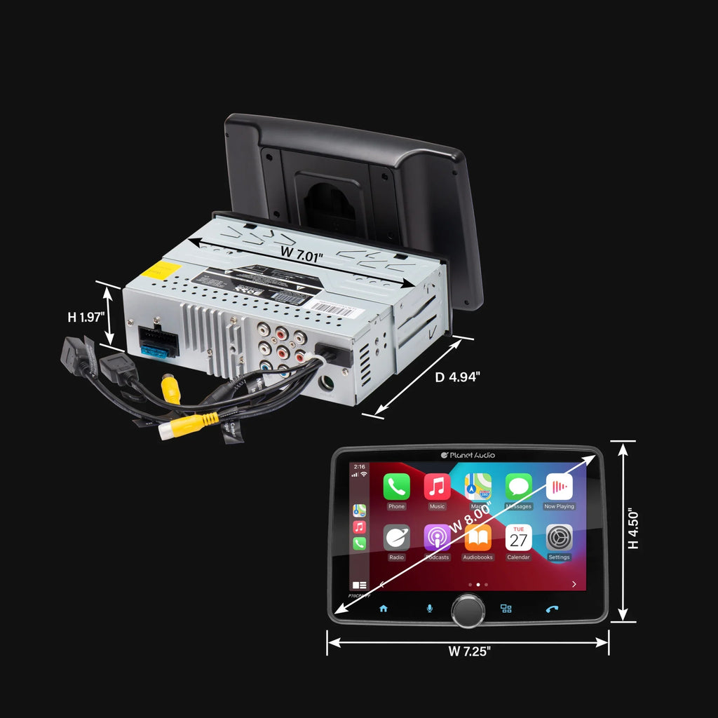 Planet Audio - Car Stereo - Apple CarPlay, Android Auto, Single Din, 7 Inch Touchscreen, Bluetooth, No   Player, / Radio Receiver, Backup Camera