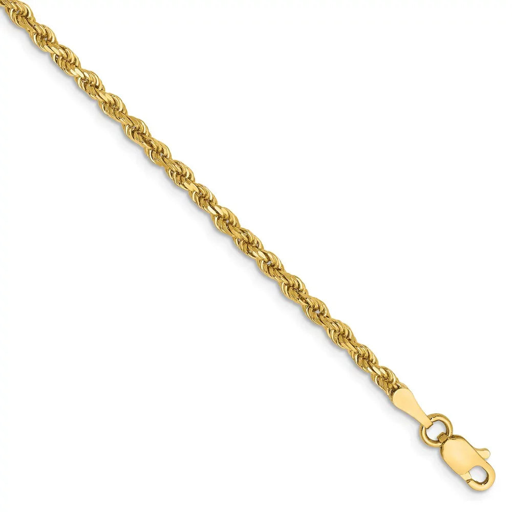 Real 14kt Yellow Gold 2.25mm Diamond Cut Rope with Lobster Clasp Chain Chain Bracelet; for Adults and Teens; for Women and Men