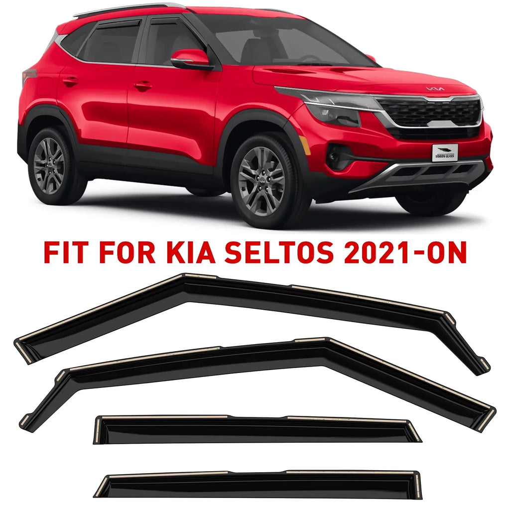 Voron Glass in-Channel Extra Durable Rain Guards for Kia Seltos 2021-2024, Window Deflectors, Vent Window Visors, 4 Pieces - 200551