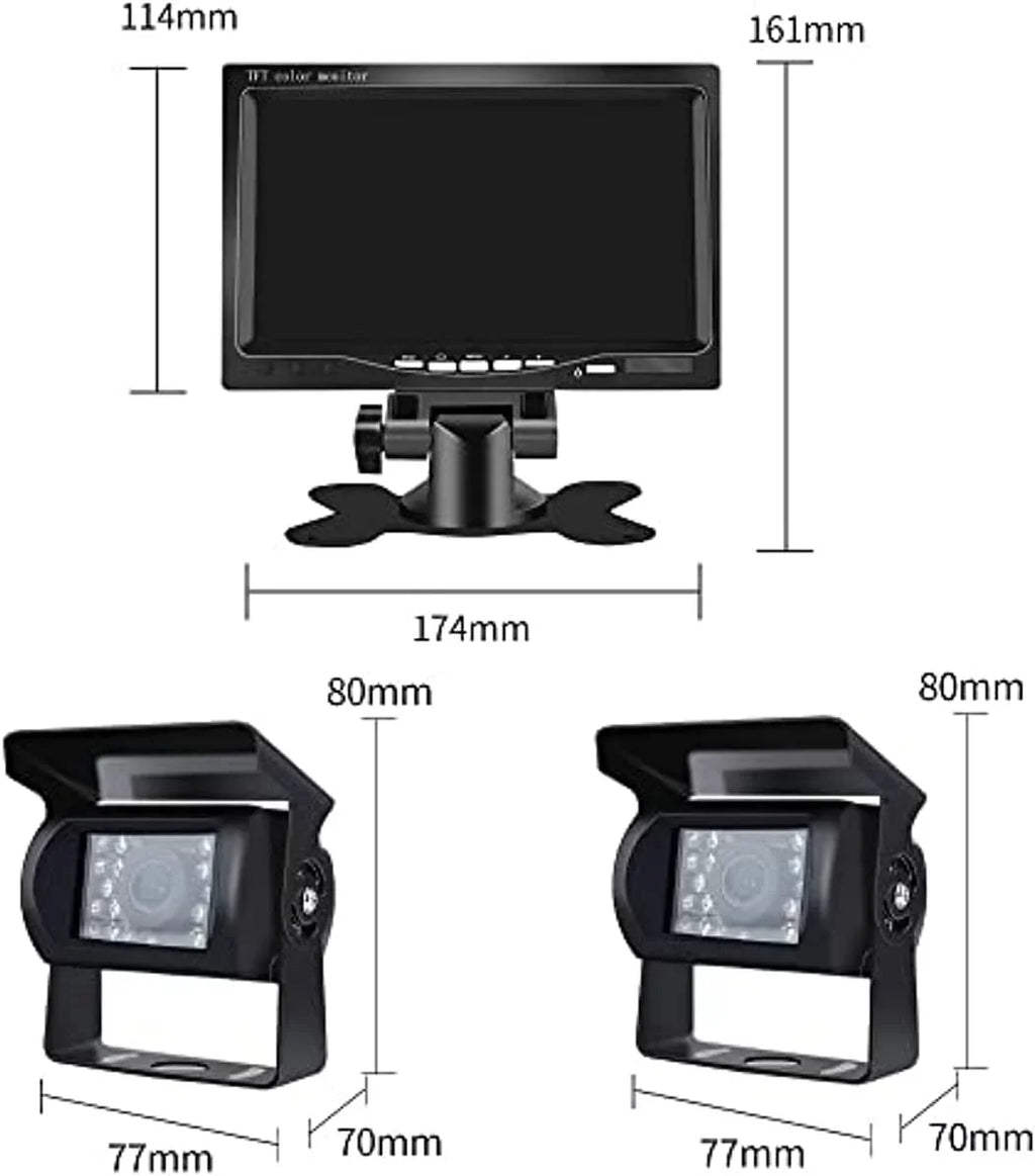 Bileeko  Rear View Camera Monitor System 7 inch with 2 Night Vision Rearview Camera for Truck Trailers Bus