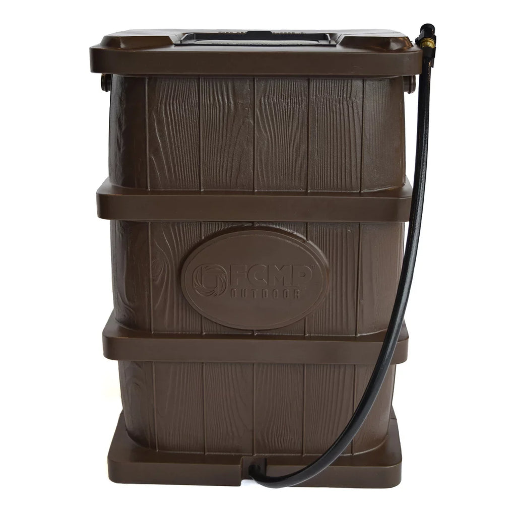 Outdoor 45 Gal Wood Grain Rain Water Catcher Barrel, Brown (2 Pack)