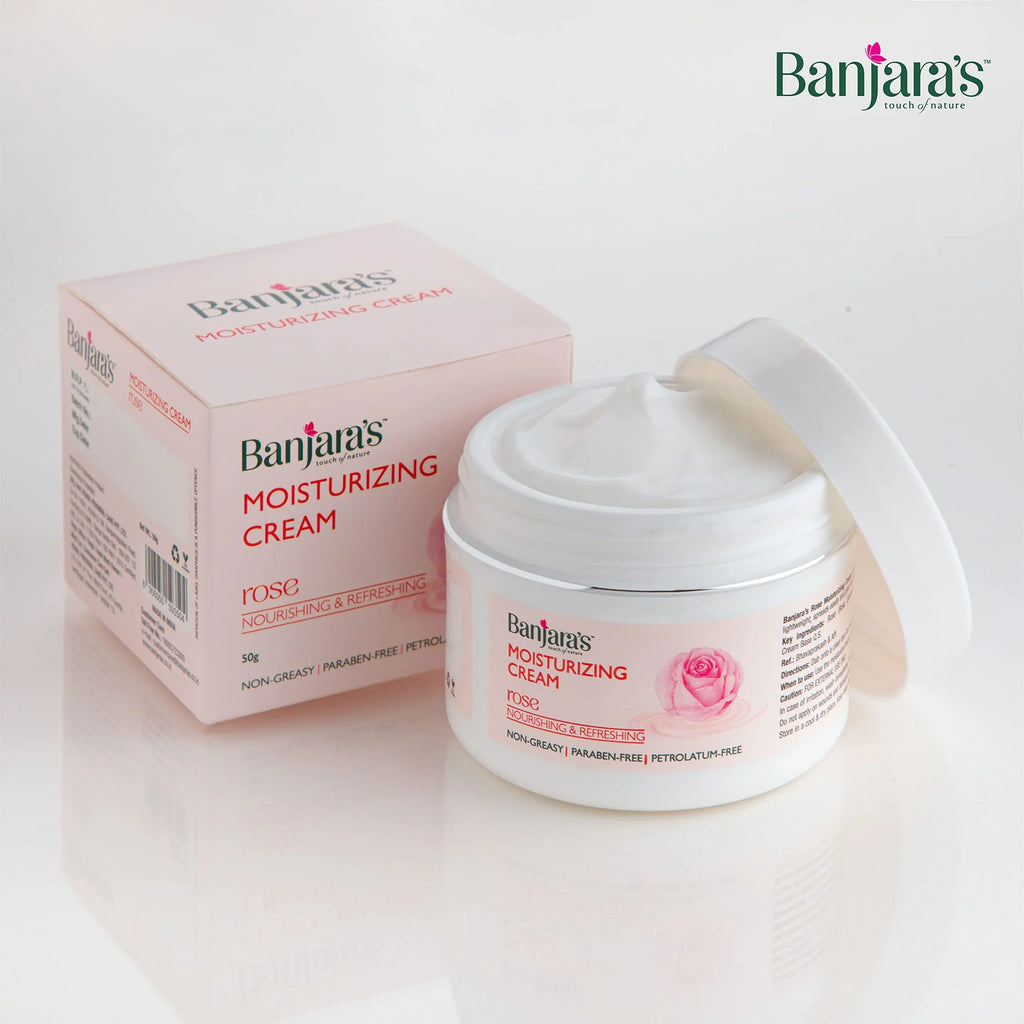 Banjara's Rose Moisturizing Day & Night Cream| Makes skin glow, For All Skin Types, for Men & Women, Paraben-Free , Vegan, 2X50g(100g) - Pack of 2