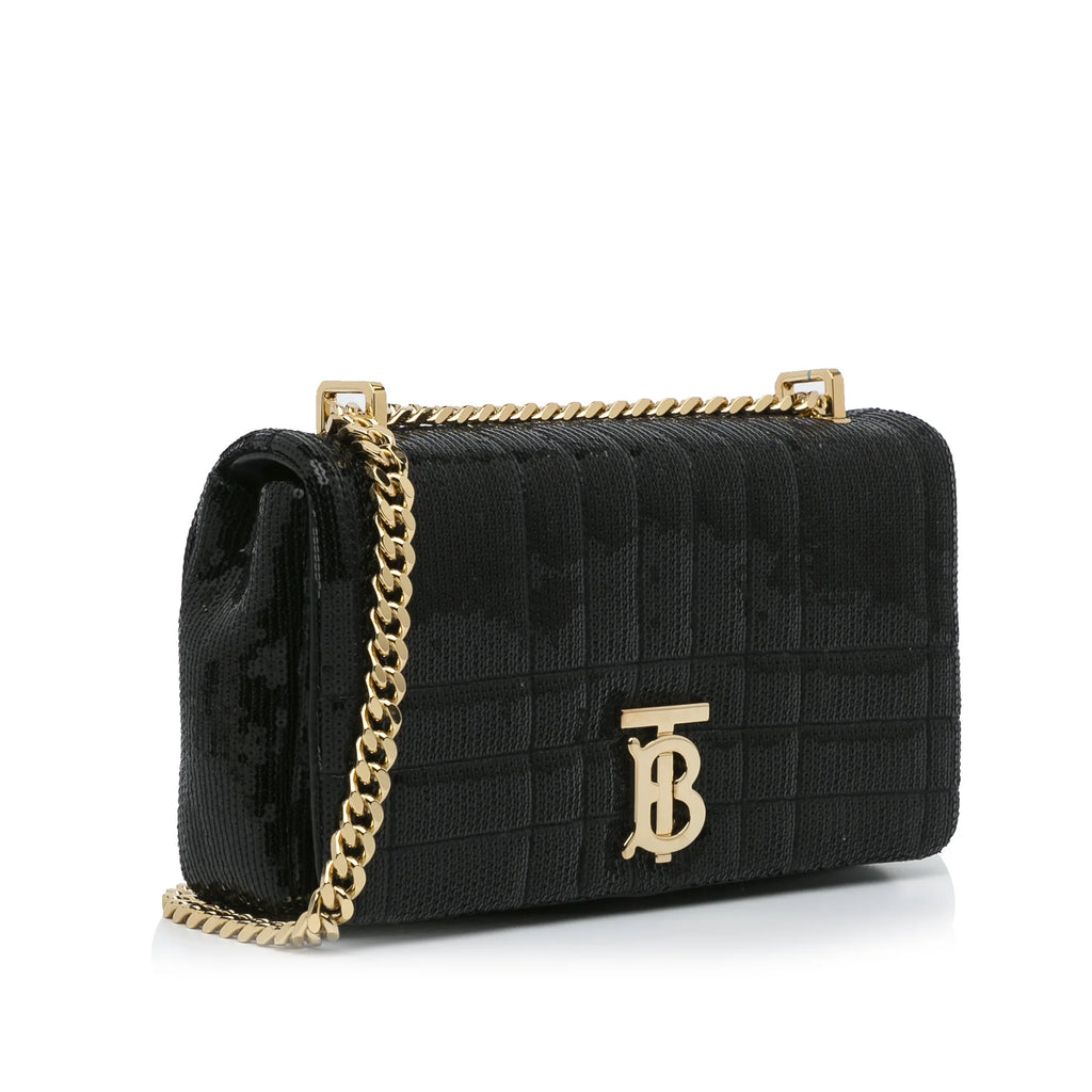 Pre-Owned Authenticated Burberry Small Sequin Lola Bag Calf Leather Black Crossbody Bag Unisex (Good)
