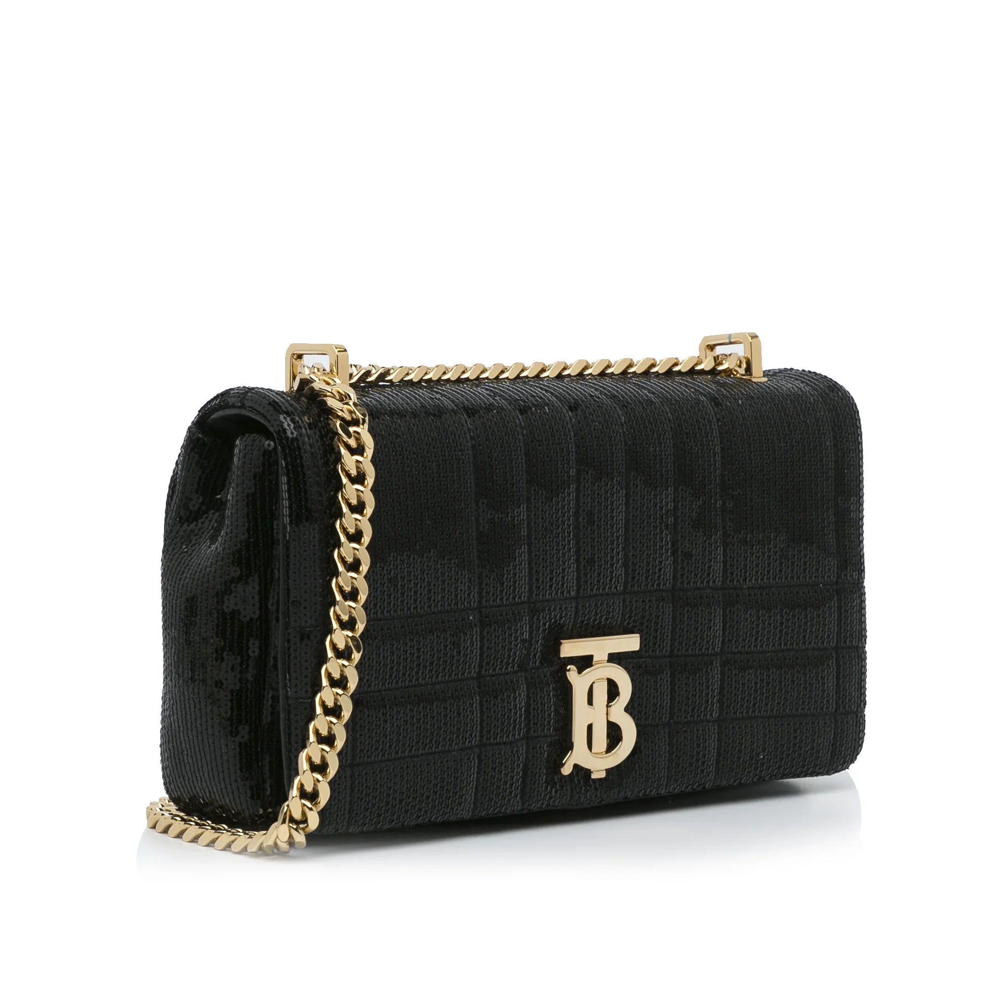 Pre-Owned Authenticated Burberry Small Sequin Lola Bag Calf Leather Black Crossbody Bag Unisex (Good)