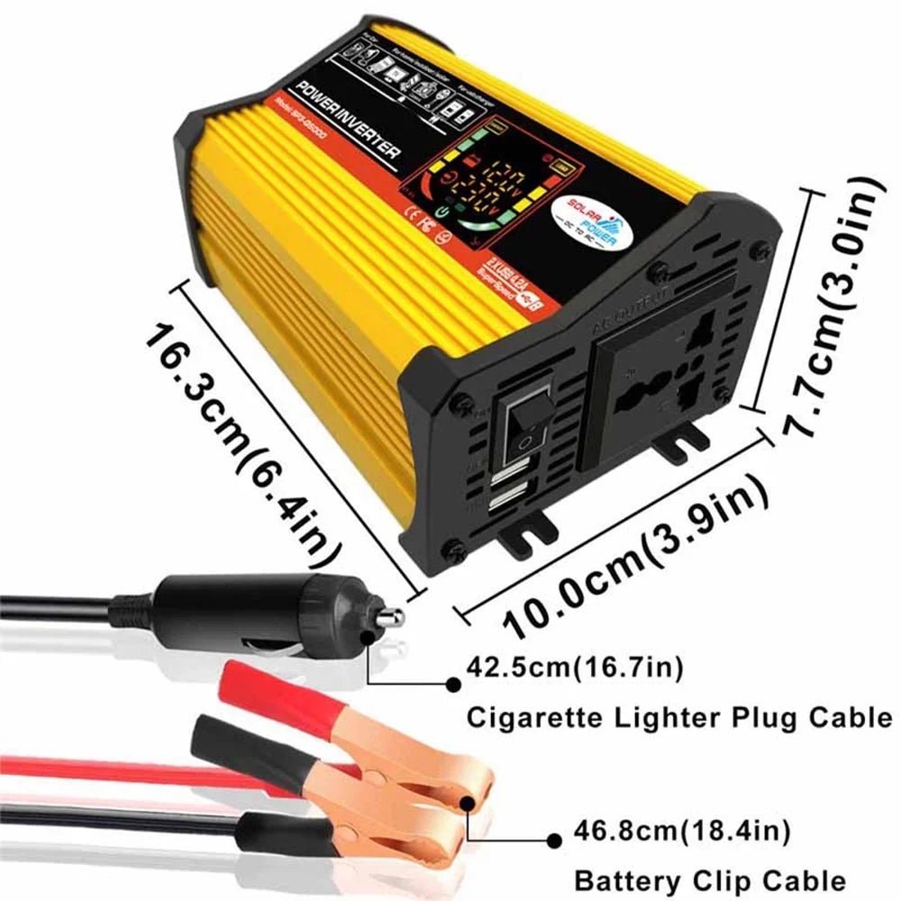 6000W Car Power Inverter Reted 500W - Modified Sine Wave Intelligent Digital Display 2  Ports Fast Charging Auto Charger Converter Adapter