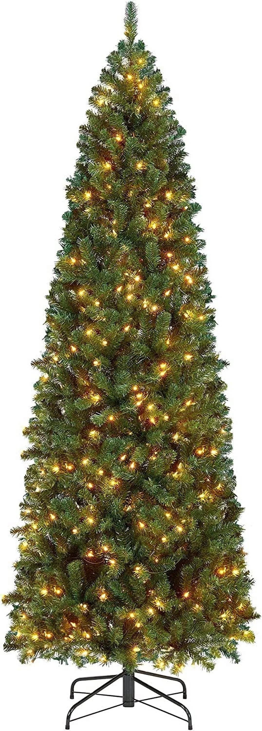 Artificial Christmas Tree Kingswood Fir Pencil Tree Includes Foldable Stand Holiday Decoration Slim Tree, 7.5Ft Green