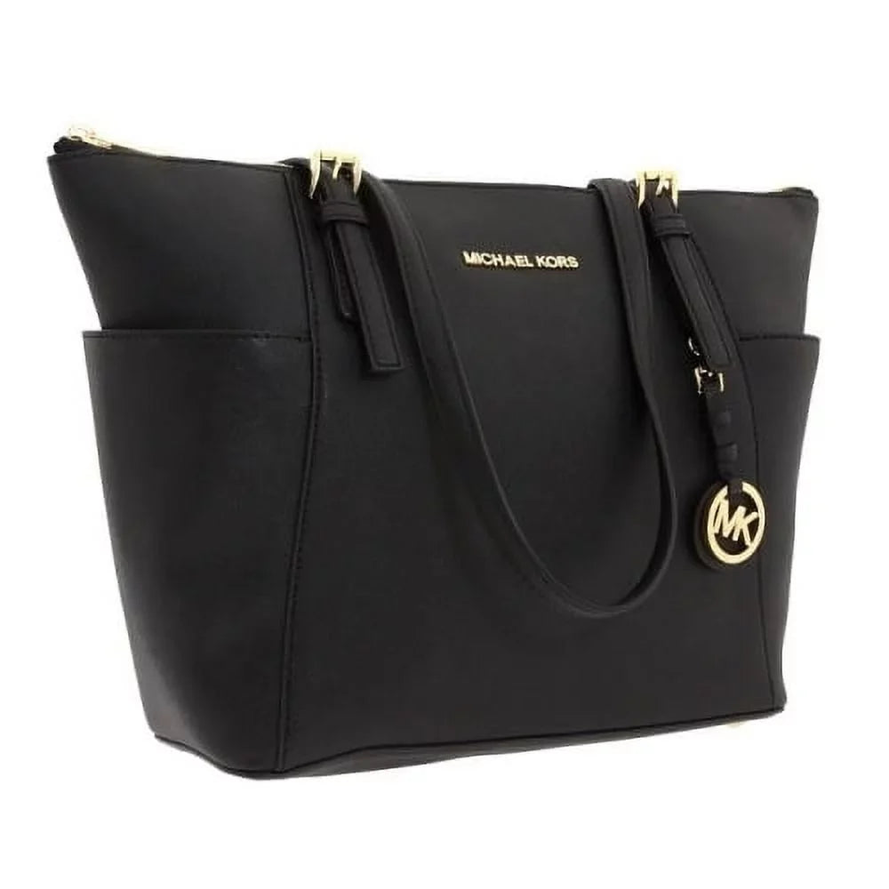Michael Kors Jet Set Travel Med. Top Zip Saffiano Tote - Black - 30F2GTTT8L-001