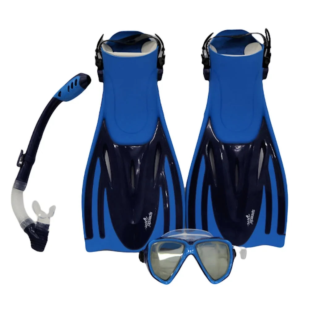 Speedo Adult Hydroscope Mask + Snorkel + Fin Set w/Carry Bag / Shoe Size 9-13