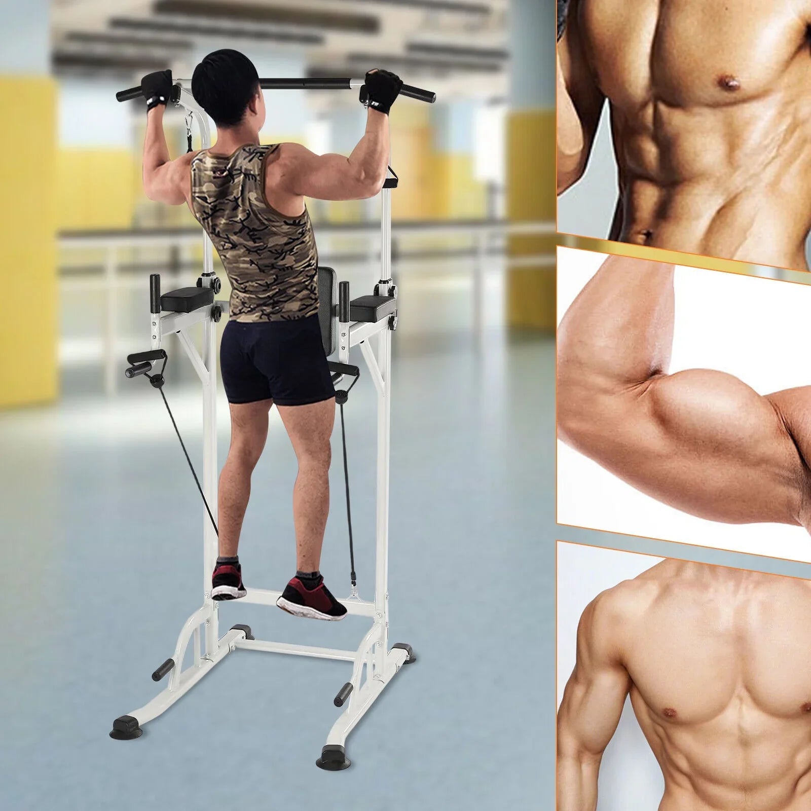 Power Tower Home Gym Power Station Sit Ups and Pull-Up Bar Height Adjustable