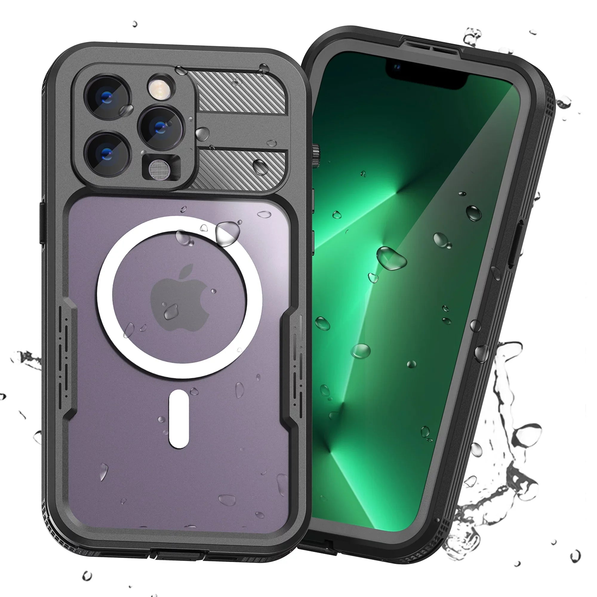 for iPhone 14 Pro Max 6.7" Case Waterproof, Built-in 6H Screen Protector [Real 360][ Underwater][14FT Military Dropproof][Dustproof][Compatible with MagSafe] for iPhone 14 Pro Max - Black