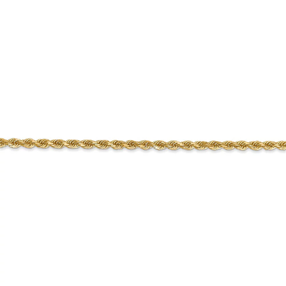 Real 14kt Yellow Gold 2.25mm Diamond Cut Rope with Lobster Clasp Chain Chain Bracelet; for Adults and Teens; for Women and Men