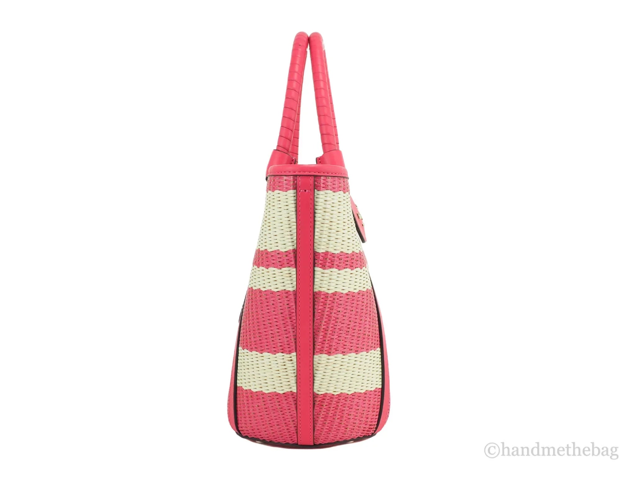Kate Spade Cruise Medium Straw Bikini Pink Striped Convertible Tote Bag Handbag