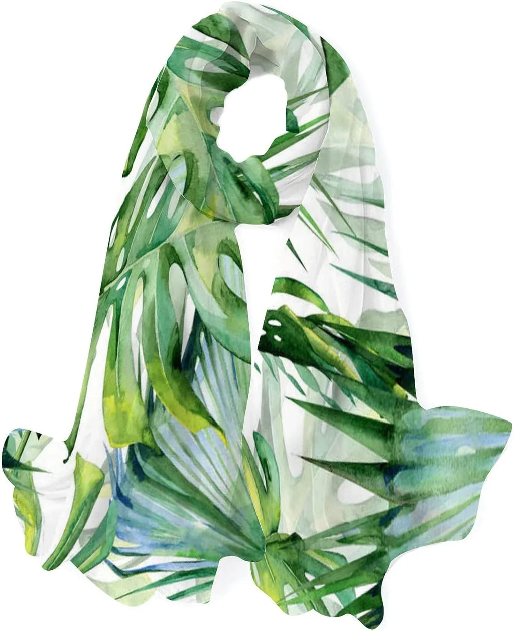 Hyjoy Watercolor Green Leaves Long Silk Neck Scarf Lightweight Shawl Wrap Scarves for Women Girls